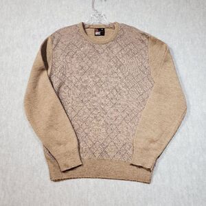 Robert Bruce Sweater Mens Medium Tan Diamond Argyle Knitted Crew Neck Pullover
